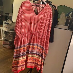 Red and Orange Patterned Women's Dress